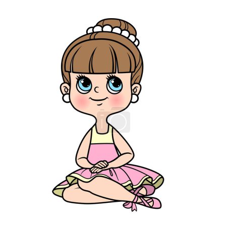 Ilustración de Chica bailarina de dibujos animados en tutú exuberante sentado en la variación de color del piso para colorear página aislada sobre un fondo blanco - Imagen libre de derechos