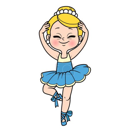 Illustration for Cute ballerina girl dancing in lush tutu color variation for coloring page isolated on a white background - Royalty Free Image