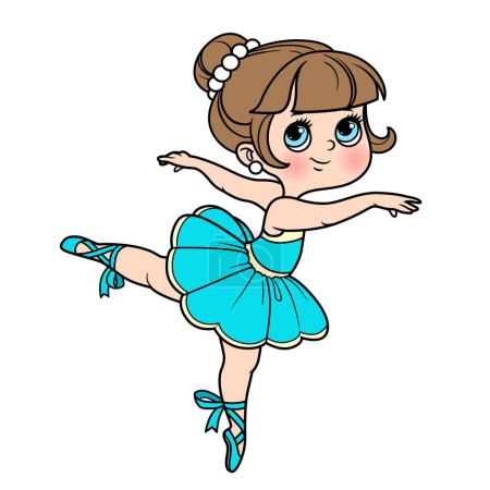 Illustration for Cartoon little ballerina girl standing on one leg color variation for coloring page isolated on a white background - Royalty Free Image