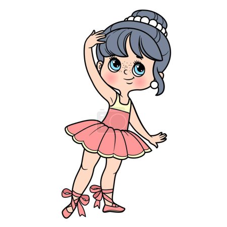 Ilustración de Linda niña bailarina de dibujos animados variación de color para colorear página aislada sobre un fondo blanco - Imagen libre de derechos