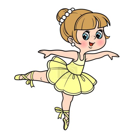 Illustration for Cartoon little ballerina girl dance in lush tutu color variation for coloring page isolated on a white background - Royalty Free Image