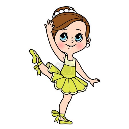 Ilustración de Linda bailarina de dibujos animados chica en la variación de color tutú para colorear página aislada sobre un fondo blanco - Imagen libre de derechos