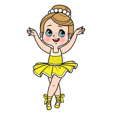 Illustration for Cute cartoon ballerina girl on toes in pointe color variation for coloring page isolated on a white background - Royalty Free Image