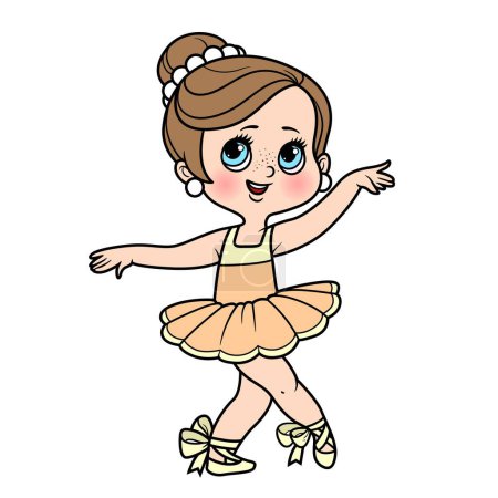 Ilustración de Lindo baile de niña bailarina de dibujos animados en tutú exuberante y en variación de color puntiagudo para colorear página aislada sobre un fondo blanco - Imagen libre de derechos