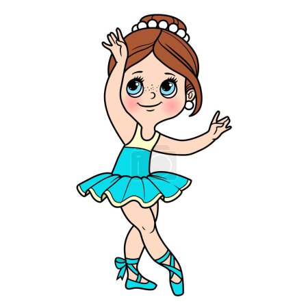 Téléchargez les illustrations : Mignon dessin animé petite ballerine fille danse variation de couleur pour coloriage isolé sur un fond blanc - en licence libre de droit