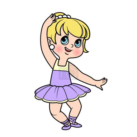 Téléchargez les illustrations : Mignon dessin animé petite fille ballerine dans le ballet stand variation de couleur pour la coloration - en licence libre de droit