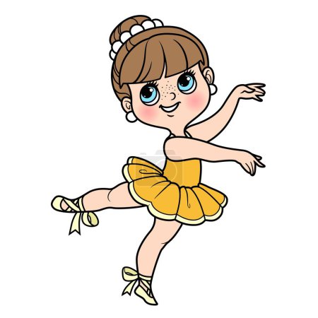 Ilustración de Linda niña bailarina de dibujos animados en la variación de color del soporte de ballet para colorear página - Imagen libre de derechos