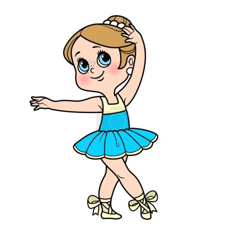 Illustration for Cute cartoon little ballerina girl in ballet stand color variation for coloring page - Royalty Free Image