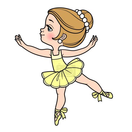 Illustration for Cute cartoon little ballerina girl dancing on tiptoe color variation for coloring page isolated on a white background - Royalty Free Image