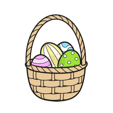 Basket with Easter eggs color variation for coloring on a white background