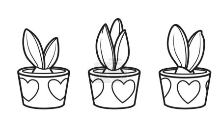 Illustration for Bulb flowers in small pots outlined for coloring book isolated on white background - Royalty Free Image
