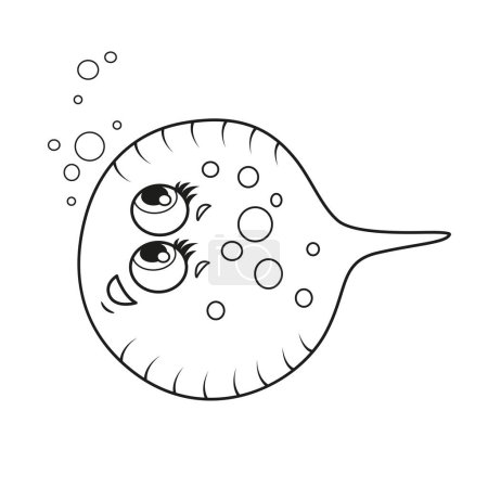 Illustration for Cute cartoon flounder fish outlined for coloring page isolated on white background - Royalty Free Image