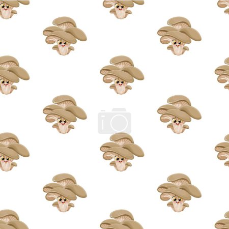 Illustration for Seamless pattern from cute little cartoon emoji big oyster mushroom on a white background - Royalty Free Image