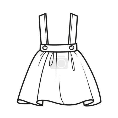 Illustration for Beautiful casual skirt with suspenders outline for coloring on a white background - Royalty Free Image