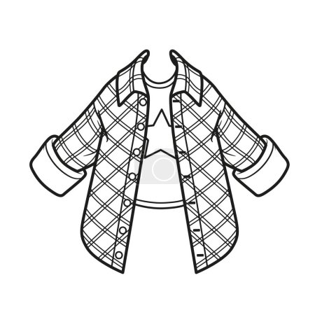 Illustration for Big cotton shirt with geometric pattern in square outline for coloring on a white background - Royalty Free Image
