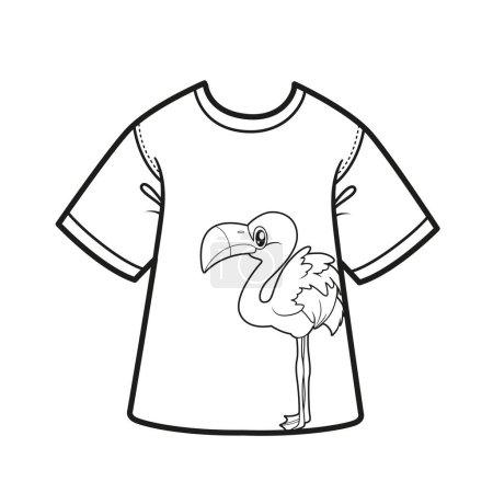 Illustration for Flamingos print on casual T-shirt outline for coloring on a white background - Royalty Free Image
