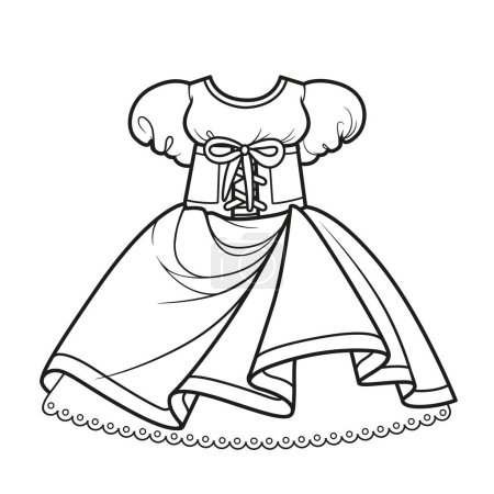 Illustration for Dress with lace-up corset and fluffy skirt outline for coloring on a white background - Royalty Free Image