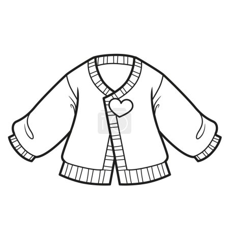 Illustration for Knitted cardigan with heart button outline for coloring on a white background - Royalty Free Image
