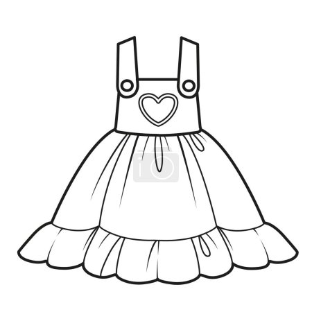 Ilustración de Falda con babero, corazón apliques y contorno correas para colorear sobre un fondo blanco - Imagen libre de derechos