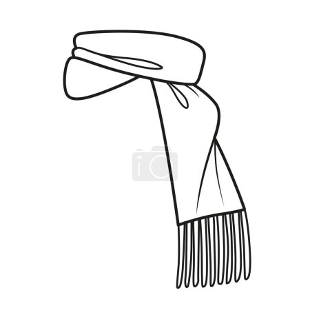Téléchargez les illustrations : Large écharpe chaude avec contour glands pour la coloration sur un fond blanc - en licence libre de droit