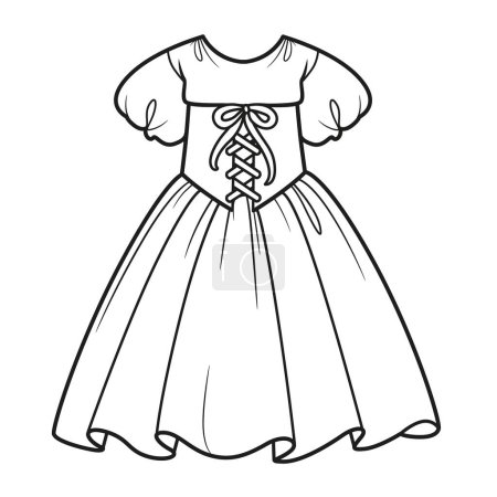 Ilustración de Vestido hinchado con corsé de cordones para colorear sobre un fondo blanco - Imagen libre de derechos