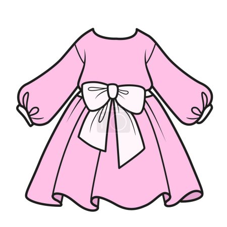 Illustration for Long-sleeved dress with bow color variation for coloring page on a white background - Royalty Free Image
