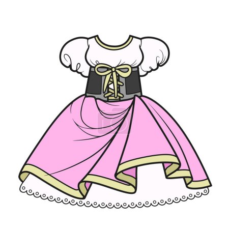 Ilustración de Vestido con corsé con cordones y una variación de color de falda esponjosa para colorear sobre un fondo blanco - Imagen libre de derechos