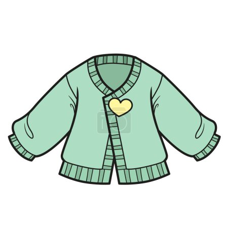 Illustration for Knitted cardigan with heart button color variation for coloring on a white background - Royalty Free Image