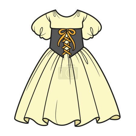 Téléchargez les illustrations : Robe bouffie avec corset de dentelle variation de couleur pour la coloration sur un fond blanc - en licence libre de droit