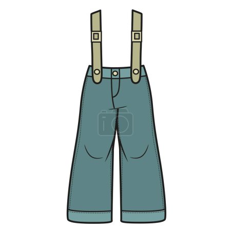 Illustration for Wide trousers with suspenders color variation for coloring on a white background - Royalty Free Image
