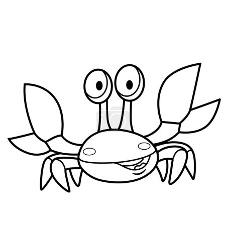 Téléchargez les illustrations : Mignon dessin animé crabe de mer avec de grandes griffes décrites pour la coloration isolée sur fond blanc - en licence libre de droit