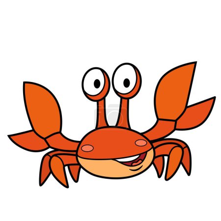 Téléchargez les illustrations : Mignon dessin animé crabe de mer avec de grandes griffes variation de couleur pour la coloration isolée sur fond blanc - en licence libre de droit