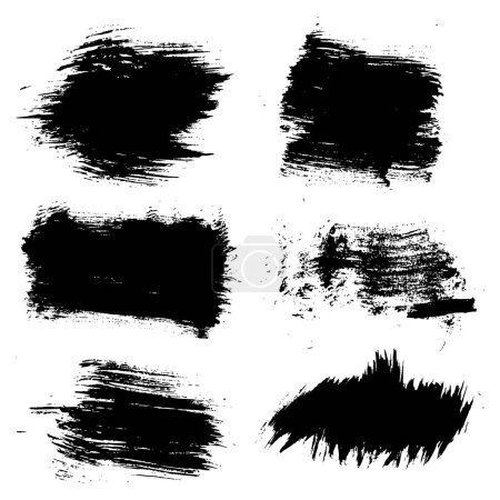 Illustration for Abstract vector textured black strokes- backgrounds painted by dry brush isolated on a white background - Royalty Free Image