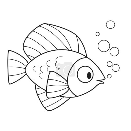 Ilustración de Lindo cartón peces de mar con delineado para colorear página aislada sobre fondo blanco - Imagen libre de derechos