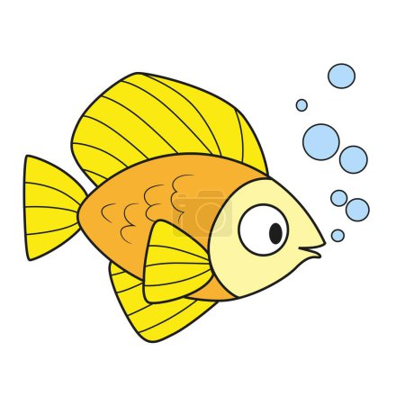 Illustration for Cute carton sea fish with color variation for coloring page isolated on white background - Royalty Free Image