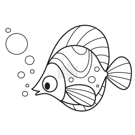 Téléchargez les illustrations : Poisson de mer carton mignon avec des ornements cirvle décrit pour la coloration isolée sur fond blanc - en licence libre de droit
