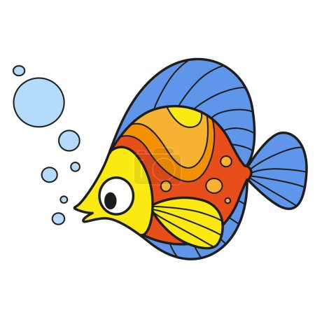 Téléchargez les illustrations : Mignon carton poisson de mer avec des ornements cirvle variation de couleur pour la coloration isolée sur fond blanc - en licence libre de droit