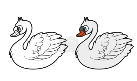 Illustration for Cute cartoon Swan color variation and outline drawing for coloring on a white background - Royalty Free Image