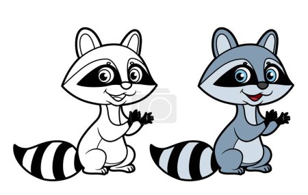 Illustration for Cute cartoon raccoon color and outline for coloring on a white background - Royalty Free Image