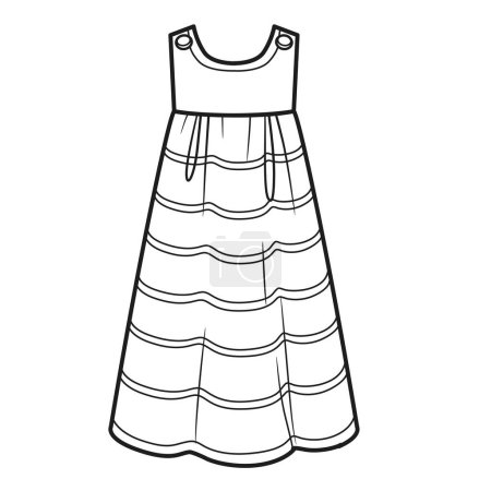 Illustration for Casual summer long striped sundress outline for coloring on a white background - Royalty Free Image