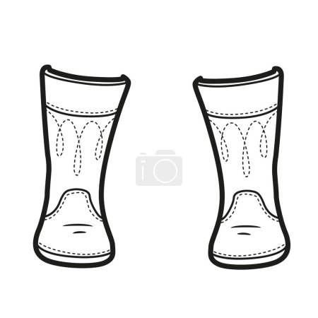 Illustration for High boots with ornamental stitching outline for coloring on a white background - Royalty Free Image