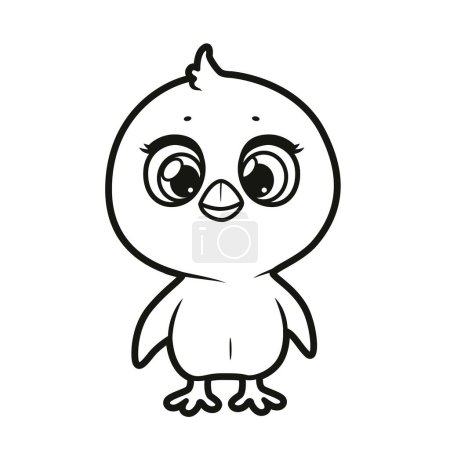 Illustration for Cute cartoon little baby chick outlined for coloring page isolated on white background - Royalty Free Image