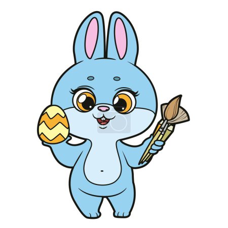 Illustration for Cute bunny with an Easter egg and paint brushes in paws color variation on a white background. Image produced without the use of any form of AI software at any stage - Royalty Free Image