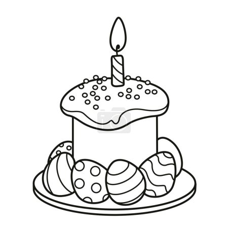 Téléchargez les photos : Gâteau de Pâques esquissé pour colorier isolé sur fond blanc - en image libre de droit