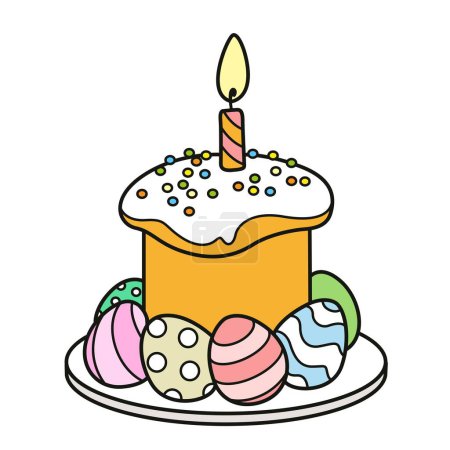 Téléchargez les photos : Gâteau de Pâques esquissé pour la variation de couleur de la page à colorier sur fond blanc - en image libre de droit