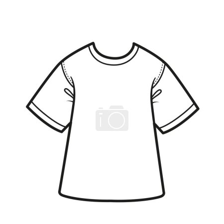 Téléchargez les photos : Laconique base unie sans imprimé T-shirt contour pour la coloration sur un fond blanc - en image libre de droit