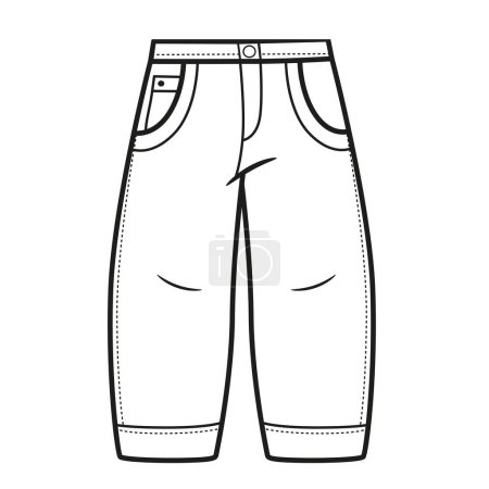 Téléchargez les illustrations : Jeans larges, effilés en bas pour coloriage isolé sur fond blanc - en licence libre de droit