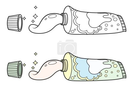 Coloring page toothbrush with magic stars isolated on a white background