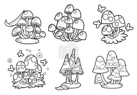Poisonous mushrooms outlined variation for coloring page isolated on white background