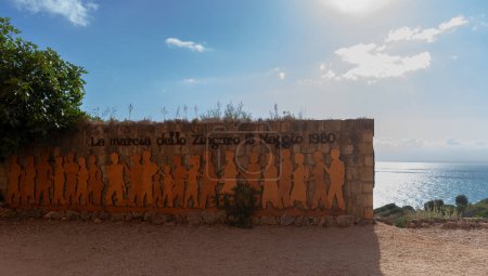 The monumental tribute at the Zingaro Nature Reserve, symbolizing the unified stance of environmental associations, intellectuals, and ordinary citizens during the historic protest march of May 18, 1980. Around 3,000 fervent individuals stood togethe